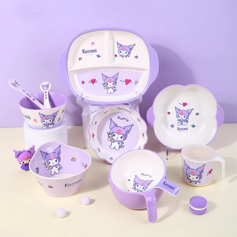 

Набор детской посуды Kawaii Sanrio из аниме хобби Kuromi противоосколочная чаша для завтрака разделенная тарелка чашка для молока
