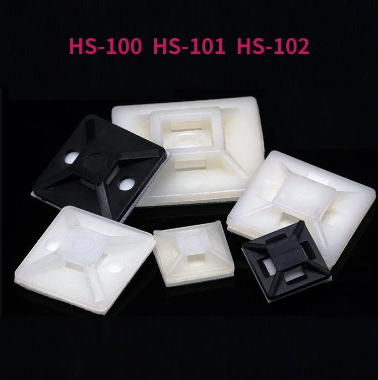 Cable Tie Mounts Black White HS Type Cable Clamp Cable Base Mounts Self Adhesive Wire Zip Tie Mounts Bases for Binding