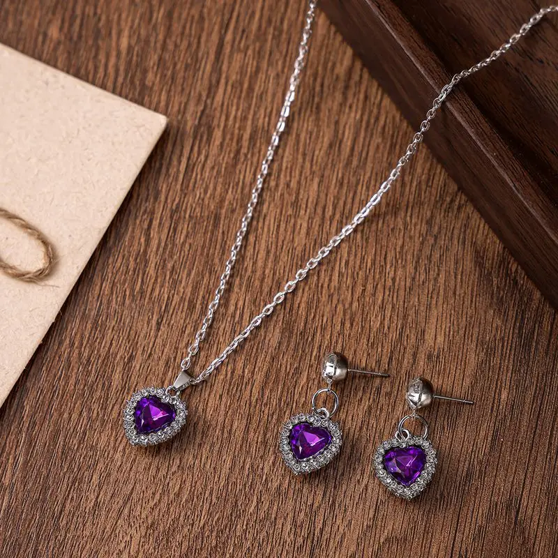 1 Set Crystal Heart Pendants Necklaces and Drop Earring for Women Wedding Bride Fashion Jewelry 6