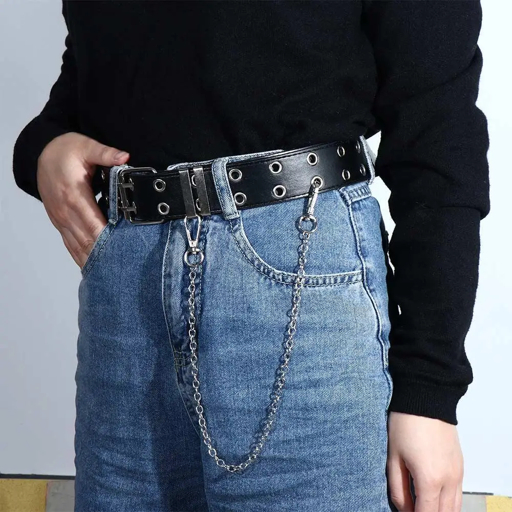 

Punk Luxury Alloy Men Women Double Row Waist Belt Belt Chain Leather Belt Jeans Decorative