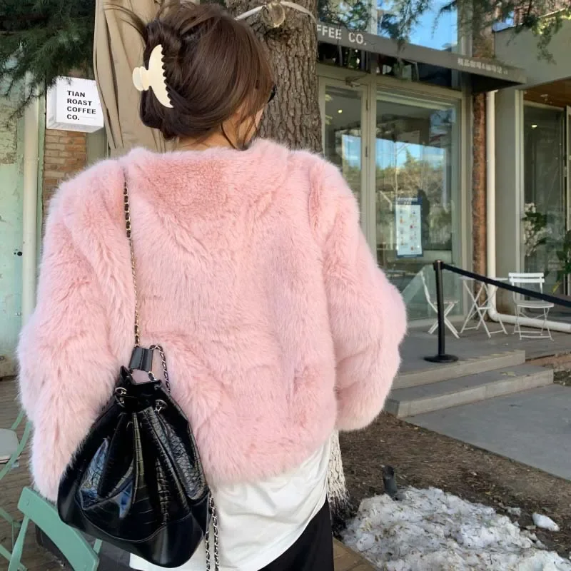Winter Fashion Coat Temperament Artificial Fur Pink Plush Coat Women's Warm Christmas Thick Warm Fur Short Jackets for Women 1Pc