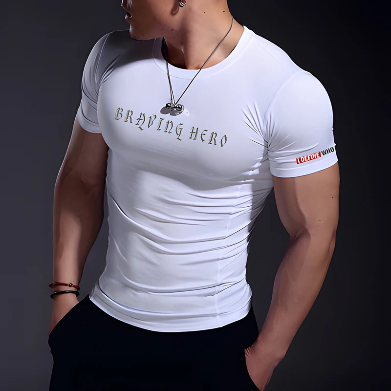 T-shirt de sport moulant à manches courtes pour homme, haut de compression,  séchage rapide, musculation, course à pied, fitness, entraînement -  AliExpress