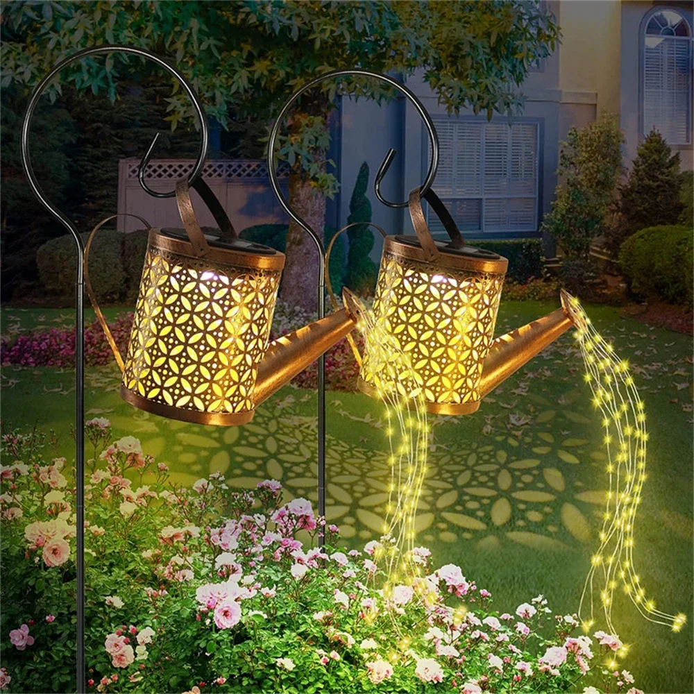 Solar Watering Can Light, Metal Hanging Waterfall Solar Fairy String Lihgts Waterproof Outdoor Garden Patio Pathway Vine Decor garden metal iron plant shelf high quality backdrop tiered balcony flower shelf ladder patio estante madera balcony furniture