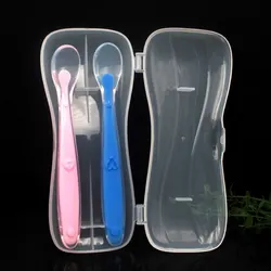 Baby Silicone Spoon Set - Soft and Safe Feeding Spoons in Pink and Blue with Storage Box (2-Pack) (Blue and pink set)