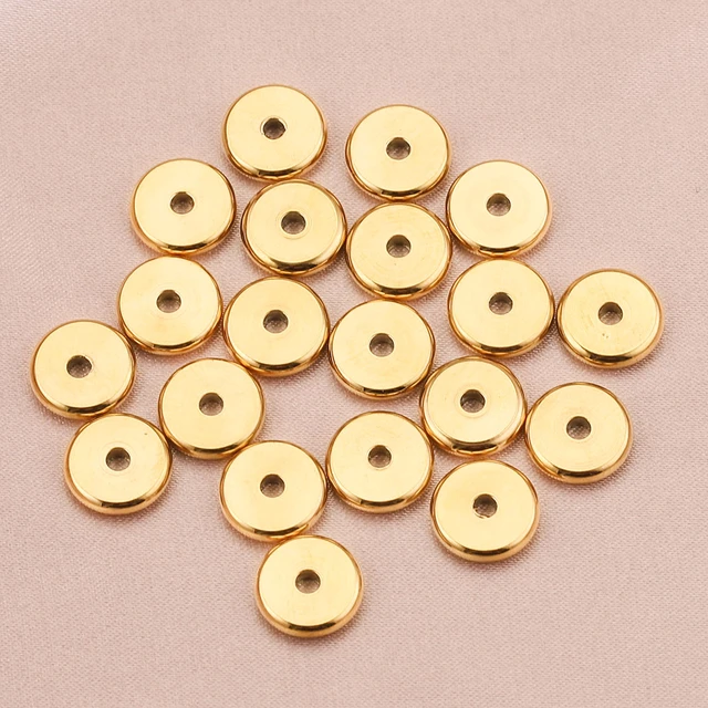 3/4/6/8/10mm Stainless Steel Jewellery DIY Spacer Beads Gold Color Flat  Round Big Hole Jewelry Making Loose Accessories Beads - AliExpress