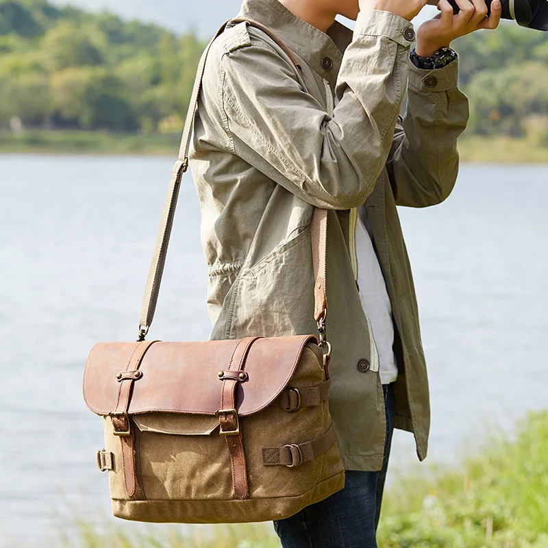 New Vintage Waxed Canvas Shockproof DSLR Camera Bag Waterproof Canvas Casual Bags 3032