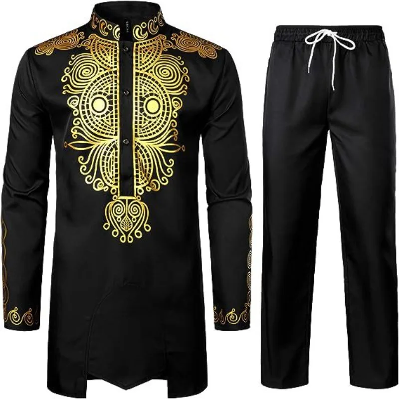 

Men's African Men's Suit Bronzing Top and Trousers 2-Piece Set islamic clothing men kaftan for men kurta men