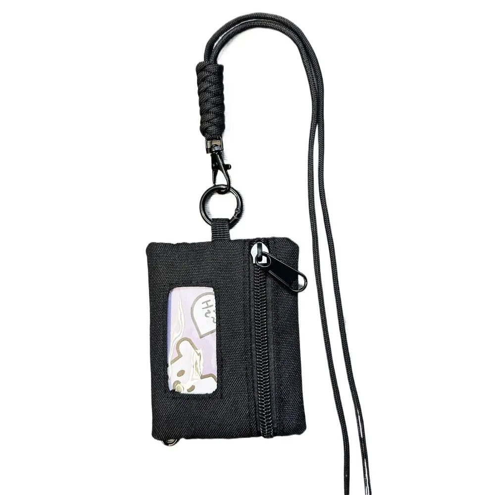 ID Transparent Window Small Wallet with Neck Lanyard Mini Coin Card Holder Zipper Pouch ins Key Bag Subway and Bus Card Cases