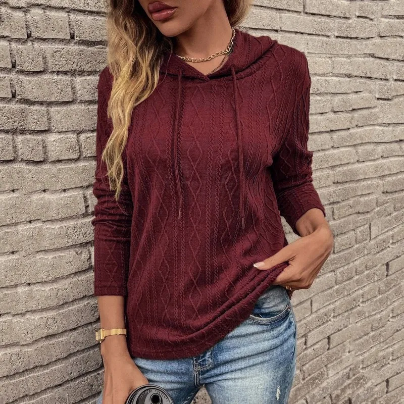 2023 Autumn Winter New Sweatshirts Women's Clothing Fashion Solid Color Loose Sleeve Pull Cord Hoodie Pullover Casual Tops