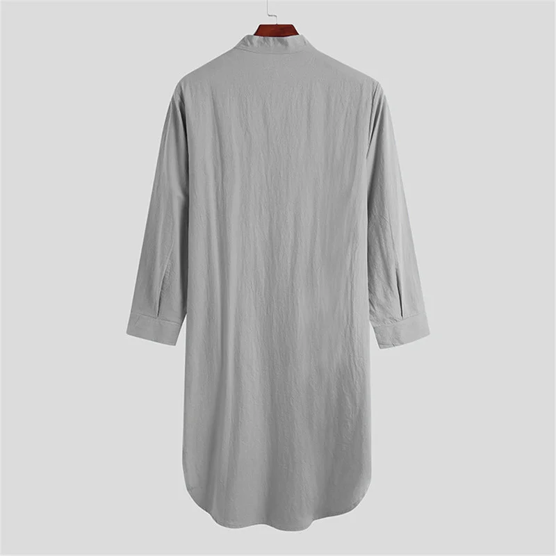 New Mens Onesie Sleep Robes Long Sleeve Solid Cotton Nightshirts Homewear Nightgown Lounge Bathrobes Men\'s Long Shirts Sleepwear
