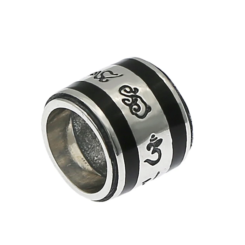 

Real Pure S925 Sterling Silver Bead Bless Men Women Lucky Black Enamel Mantra Column Pendant 6g