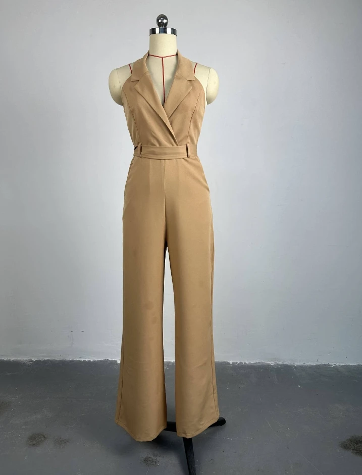 Hot Selling Jumpsuit 2024 Spring Summer Hanging Neck Backless High Waisted Pocket Inserted Casual Jumpsuit for Women's Pants