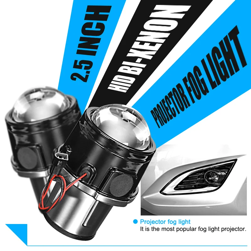 12V Metal Car Styling 2.5 Inch Foglamp HID Bi-Xenon Projector Lens Auto Retrofit Headlight High Low Beam for H8 H9 H11 Led Bulb