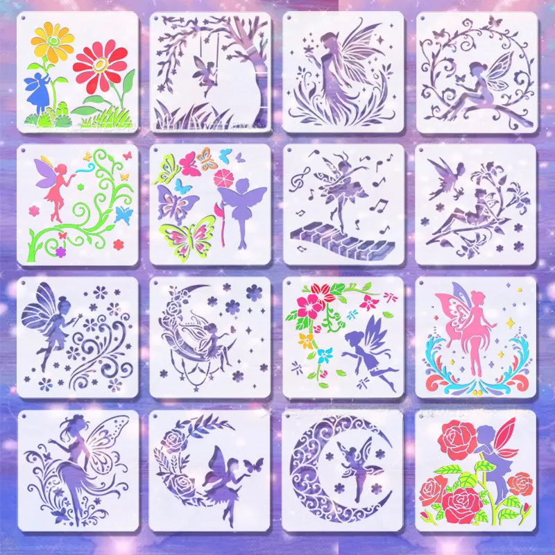 DIY 벽화 엘프 그림 템플릿 PET 소재 꽃 요정 장식 요정 스프레이 꽃 속이 빈 그림판 벽용