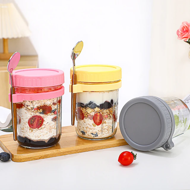 Overnight Oats Jars, With Lid And Spoon,10 , Milk, Vegetable And Fruit  Salad Storage Container Whit