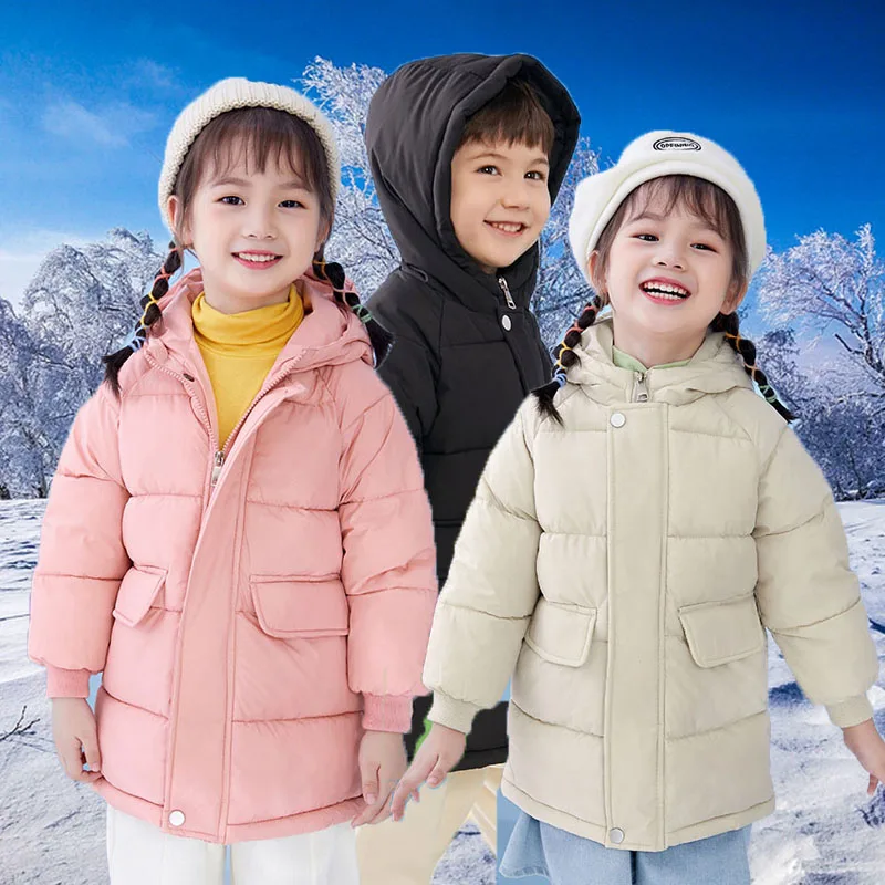 Girls Boys Warm Down Coat Kids Thickened Hooded Jackets Children's