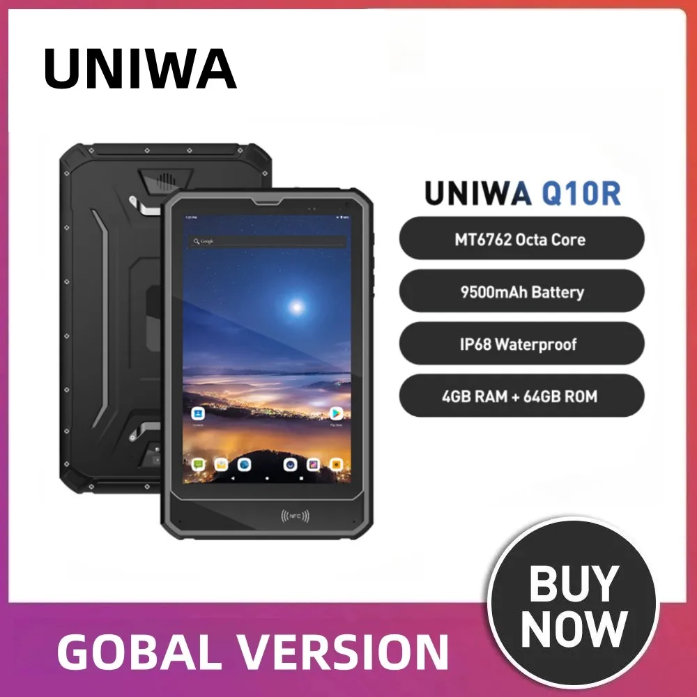 UNIWA Q10R  2 in 1 Smartphone NFC Tablet PC  IP68 Waterproof 9500mAh 10.1 inchRugged Android 9.0 MT6762 Octa 4G LTE 64GB Tablet