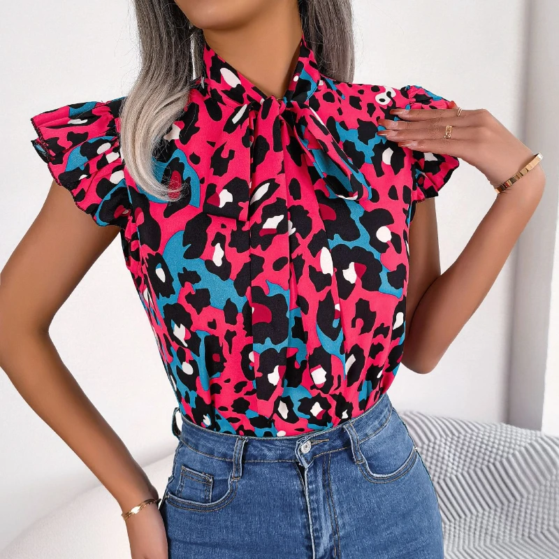 

Female Dress 2023 Spring/Summer Casual Colorful Leopard Print High Neck Sleeveless Top Elegant and Pretty Women's Top