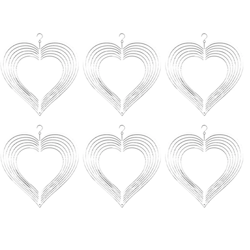6Pcs Sublimation Wind Spinner Blanks 3D Wind Spinners Hanging Spinners For Outdoor Garden Decoration C-8 Inch Heart