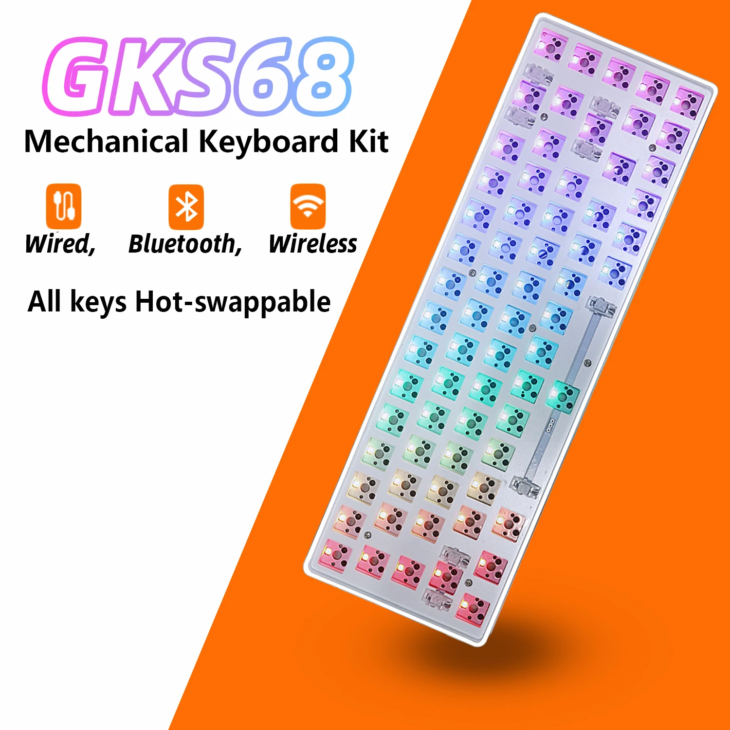 GKS68 hot-swappable mechanická klávesnice souprava 65% 3 mod Bluetooth 2.4G bezdrátový keyboards přizpůsobené DIY RGB podsvícená PCB