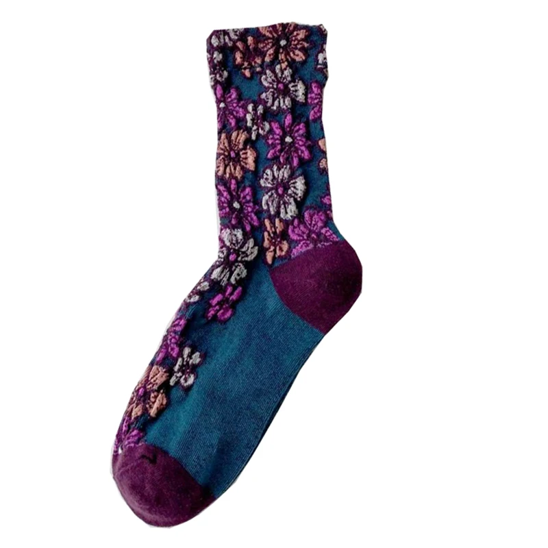 5 Pair Korean Style Women Socks Print Flower Kawaii Socks Female Autumn Winter Long Sokken Cotton Comfortable Fashion Foot Sets