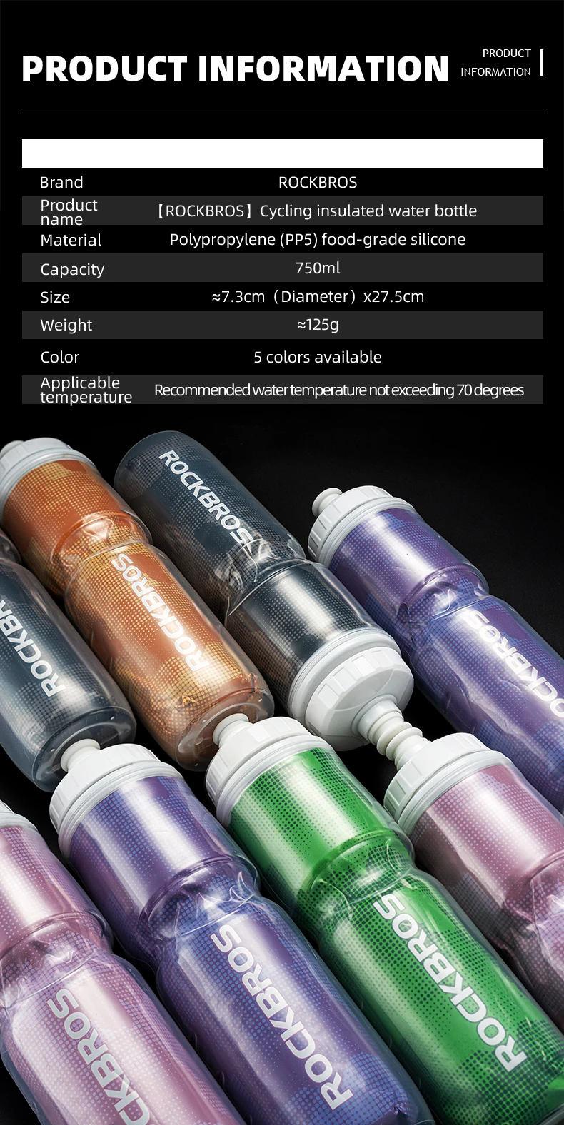 Bike Water Bottle 750ml PP5 Bicycle Insulated Water Bottle Outdoor Sports Fitnes