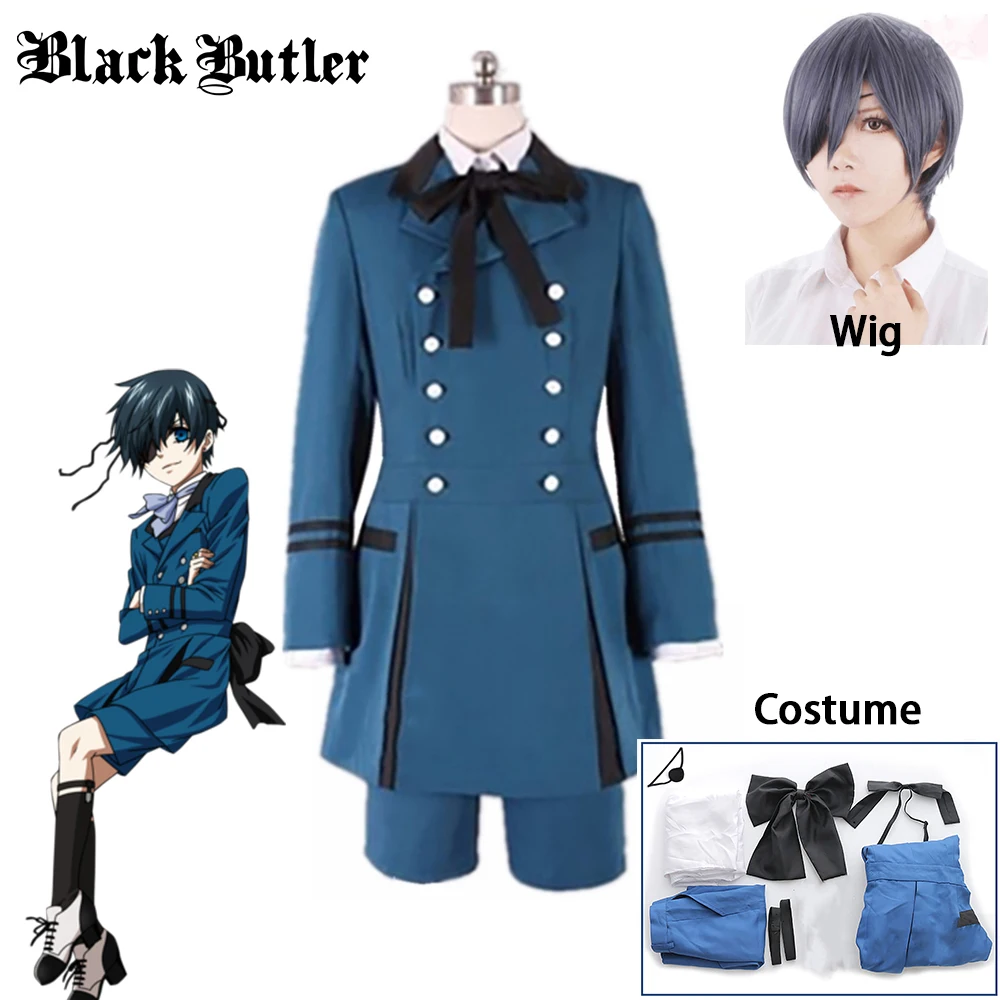 

Anime Black Butler Kuroshitsuji Ciel Phantomhive Cosplay Costume Wig Halloween Party Women Men Full Set Clothing Blue Uniforms