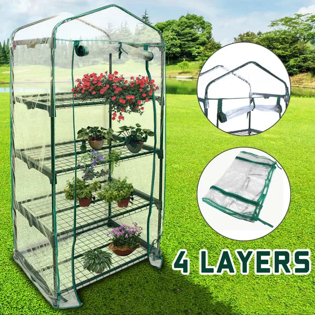 100% Vízálló 4 Szintű Üvegház Burkolat Cseréje Mini Kerti Növények Meleg Szoba Pvc Borító Uv-Uv-Ellenes Szélálló W/O Kerettel