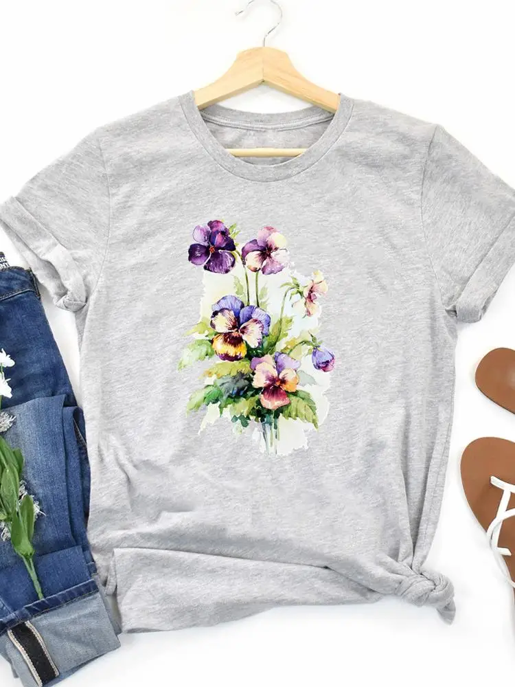 

Watercolor Flower Floral Trend Ladies Clothing Short Sleeve Graphic Tee Fashion Female Casual Women T Clothes Print T-shirts