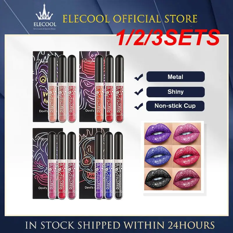 1/2/3Set Impermeabile A Lunga Durata Glitter Lip Gloss Glitter Glitter Rossetto Seducente Halloween Glamour