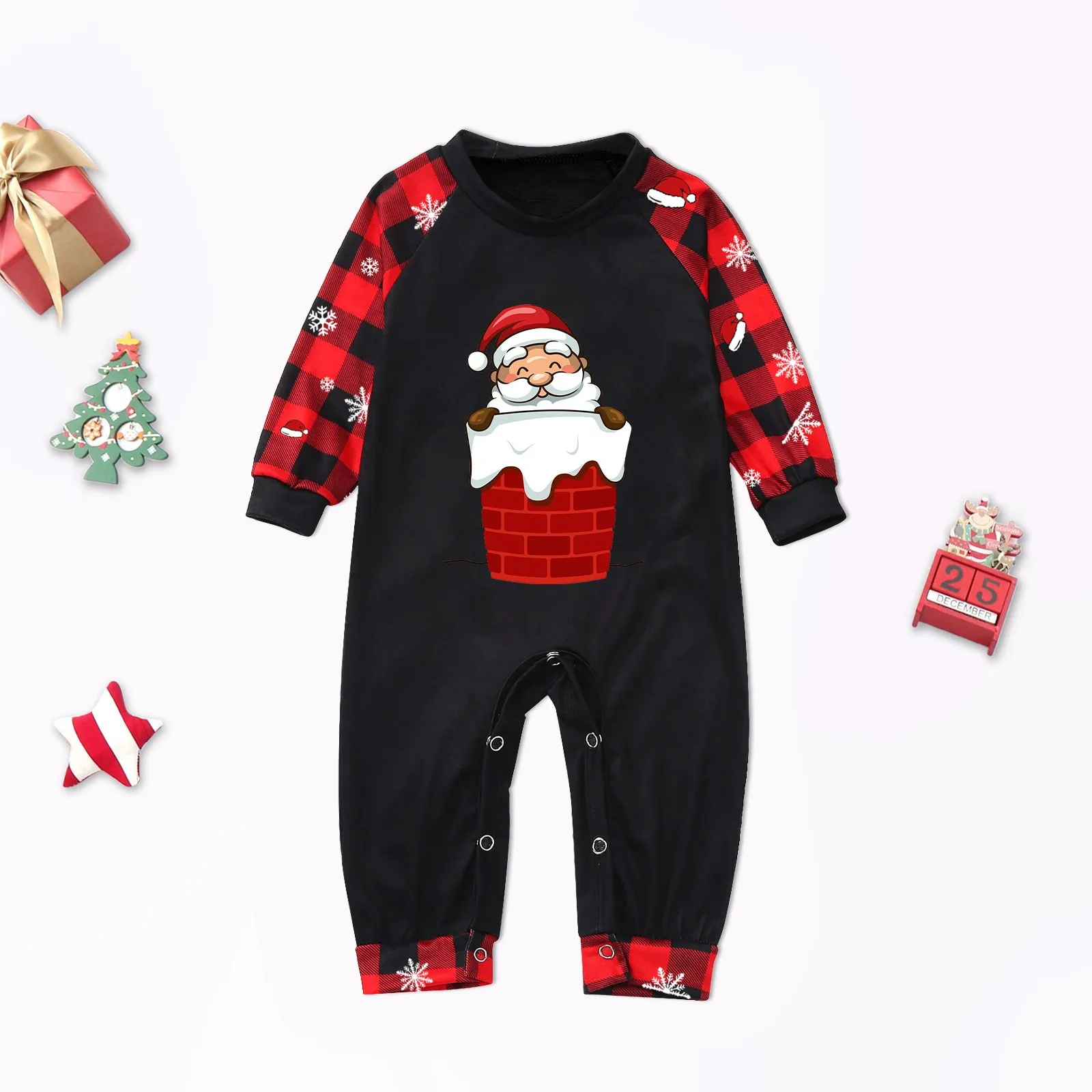 thumbnail image 5 of Conjunto de pijamas a juego para toda la familia, conjuntos navideños, lindo conjunto de pijamas de Papá Noel, ropa de dormir navideña a cuadros, ropa de casa para adultos y niños, mameluco para bebé, 5 of 5