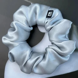Luxurious 100% Mulberry Silk Hair Scrunchies - Elegant Elastic Hair Ties (3.5cm-B Silver)