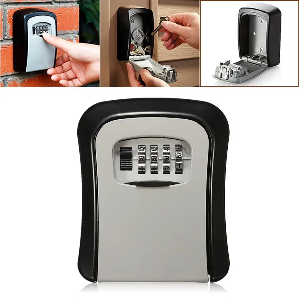 

Aluminum Alloy Wall Mount Lock Box Key Storage Lock Box with 4 Digit Combination Key Safe Box for Home Garage