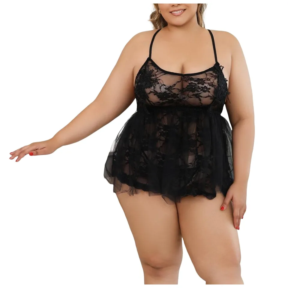 Plus Size Lace Night Dress Spaghetti Strap Lingerie