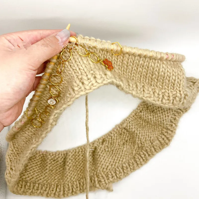 Gold Hexagon Stitch Markers For Knitting: Bee Charm, Closed Ring