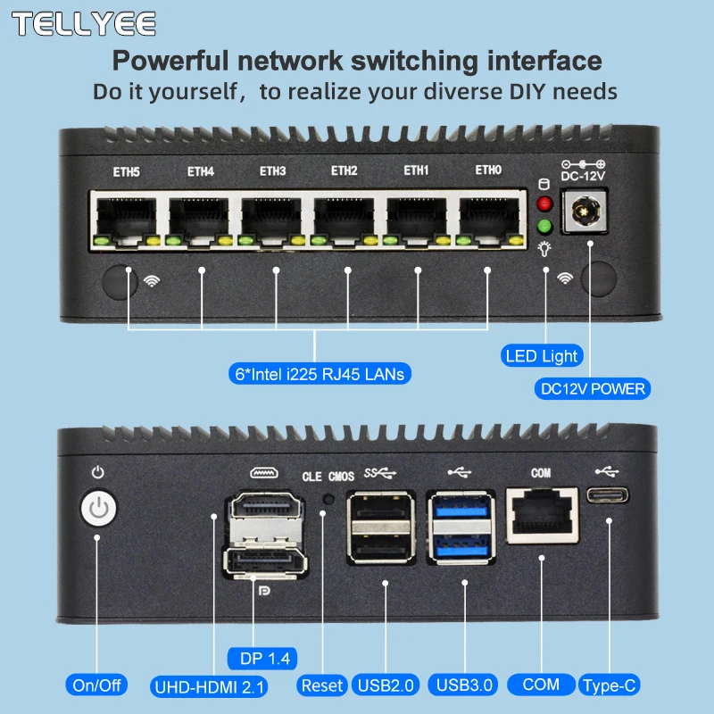 Intel N100 Soft Router 6 Lans i226-V 2.5G Fanless Mini PC COM HD DP USB Type-C pfSense Firewall Appliance OPNsense ESXi Computer 3