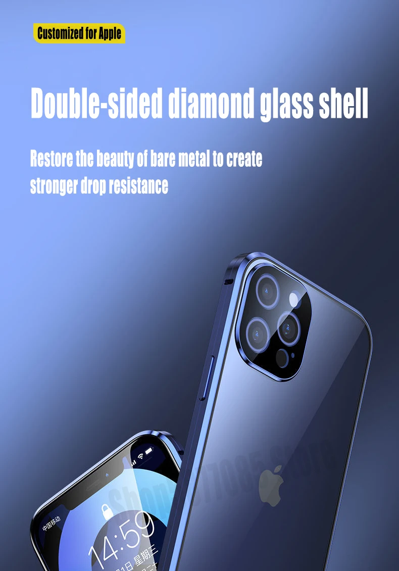 360 Magnetic Adsorption Metal Case For iPhone 11 12 13 Pro Max 12 13 Mini Double Sided Glass Cover Camera Lens Protector Film apple 13 pro max case