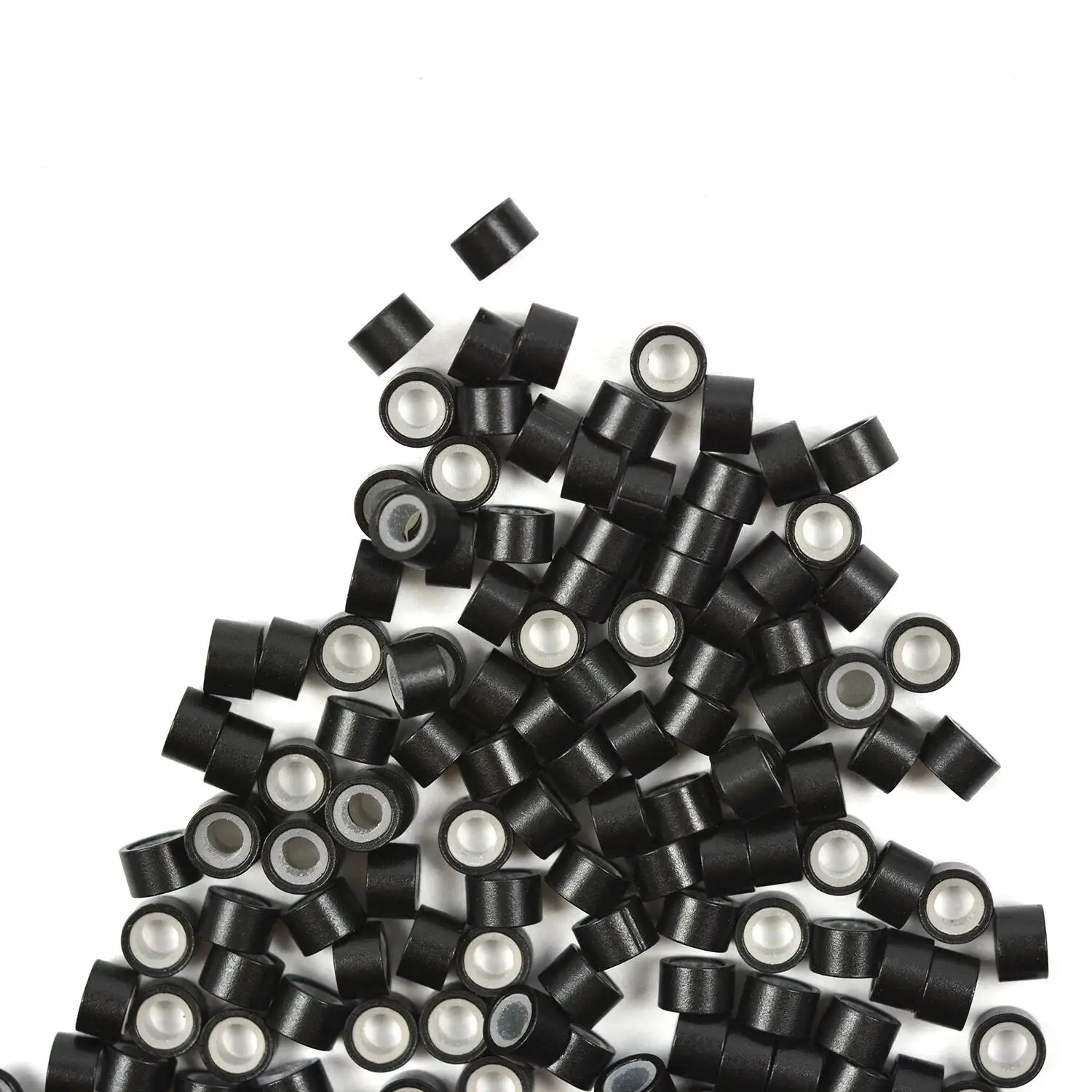 200/500pcs 4.5mm 실리콘 라이닝 마이크로 링크 링 알루미늄 헤어 익스텐션 비즈 블랙 다크 브라운 I 팁 헤어 익스텐션용