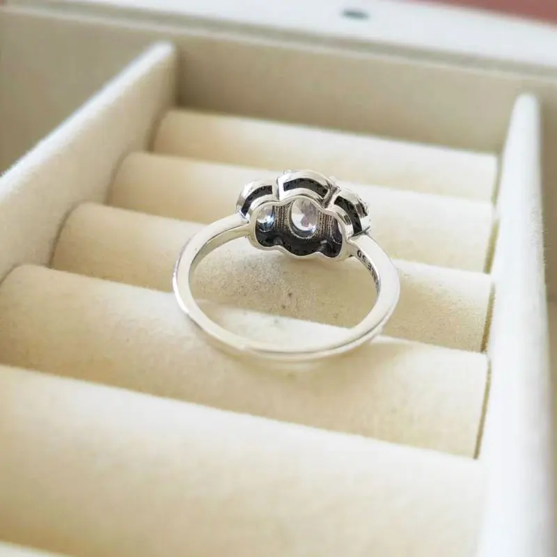 925 Sterling Silver Three Stone Vintage Ring with Clear Cz Fashion Pandora Style Jewelry Ring For Women