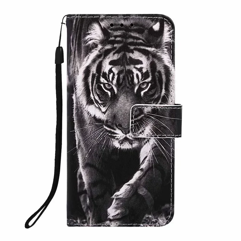 Chic Painted PU Leather Flip Phone Case with Wallet Stand and Card Holder Strap