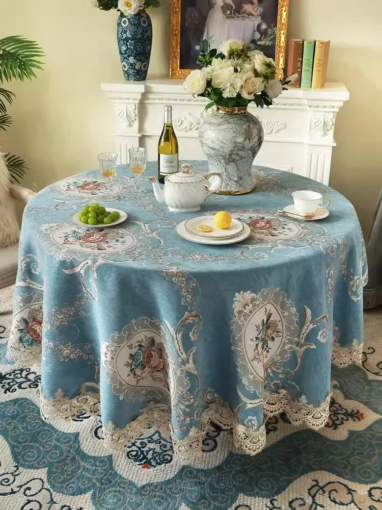 

European Style Affordable Luxury Large Round Tablecloth,High-End Circular Household Coffee Table Chenille Tablecover