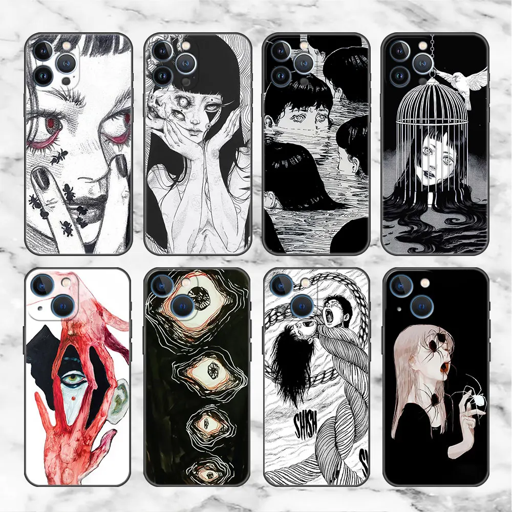 Black Soft Case for Apple iPhone 13 14 12 11 Pro Max 15 Plus mini 7 8 6 6S Plus XR X XS Max cell Phone fundas Japan Horror Manga