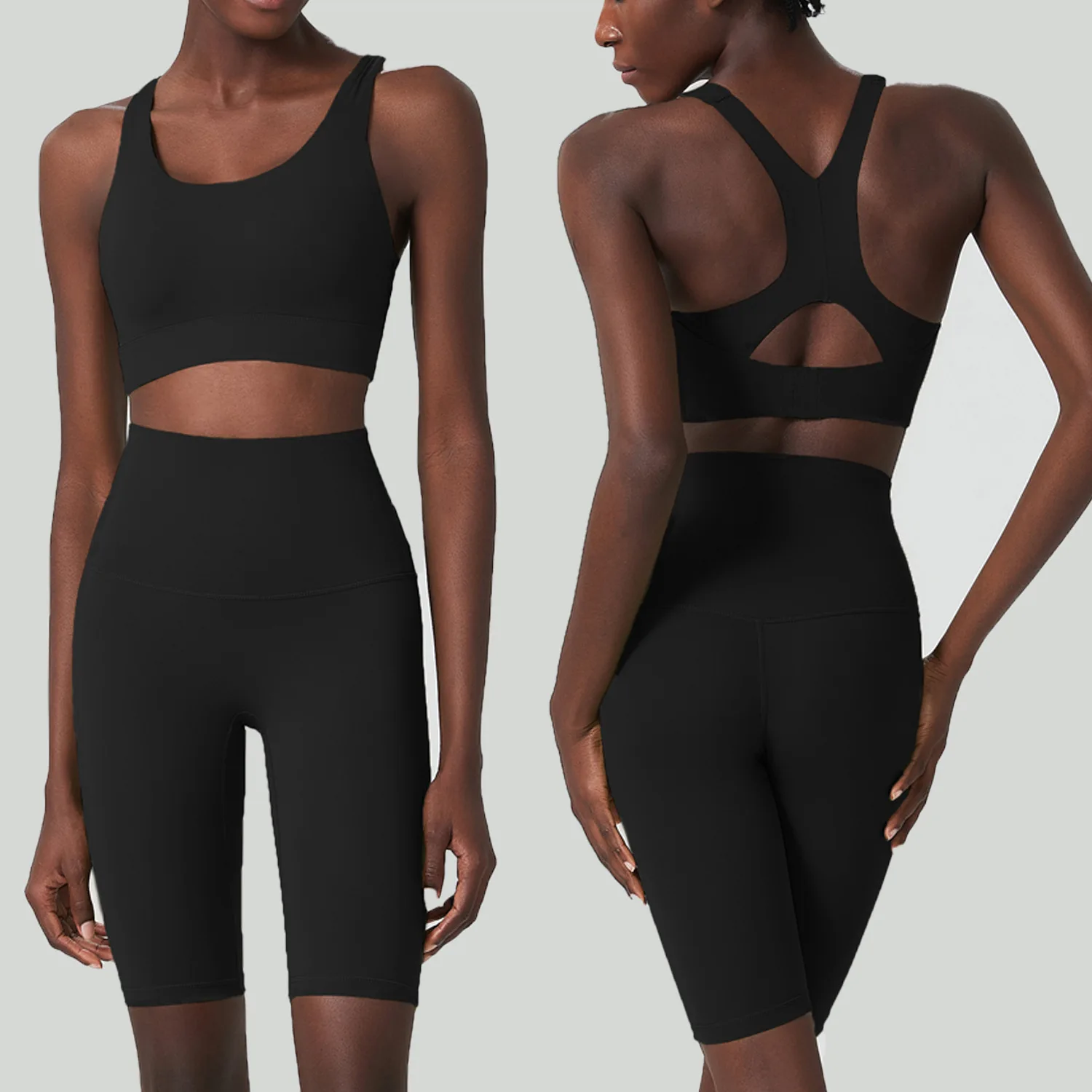 Jenny&Dave Breathable Comfortable Yoga Suit Female Large Size Naked Fashion Ladies Sports Fitness Clothing Five-point Pants Sets