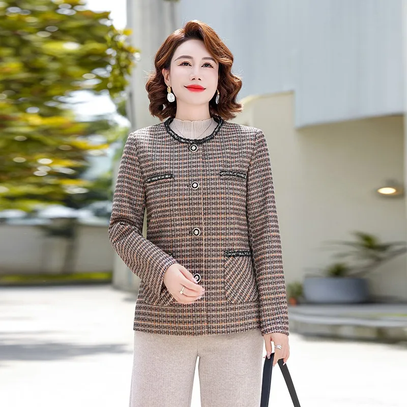 Women Spring Autumn Short Woolen O-Neck Jackets Office Lady Pocket Button Design Straight Retro Coats Jacket