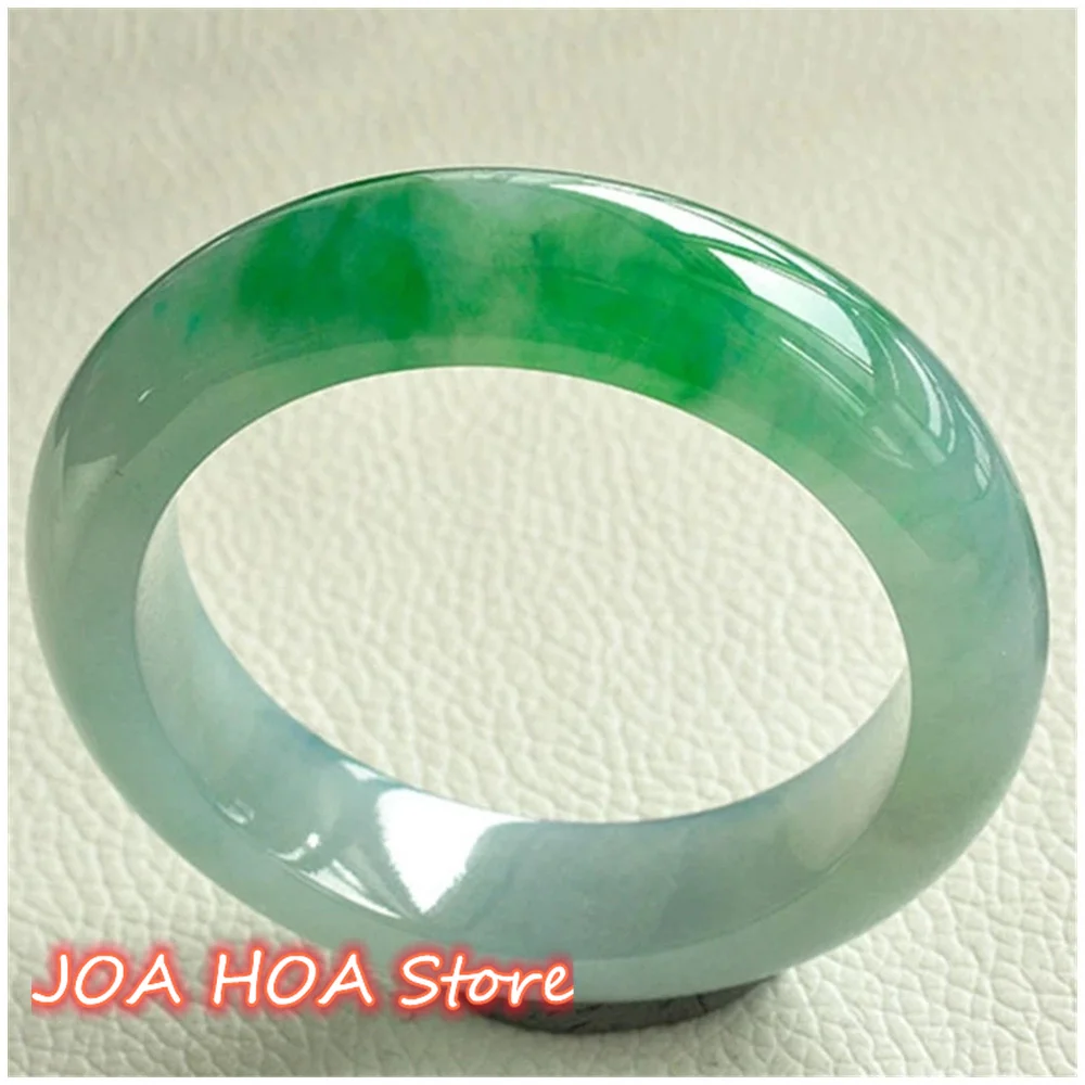 Real Burma Jadeite Green Emerald Bracelet Hand Carved Floating Flower Ice Glutinous Species Jade Bangle Fine Jewelry Hand-Ring