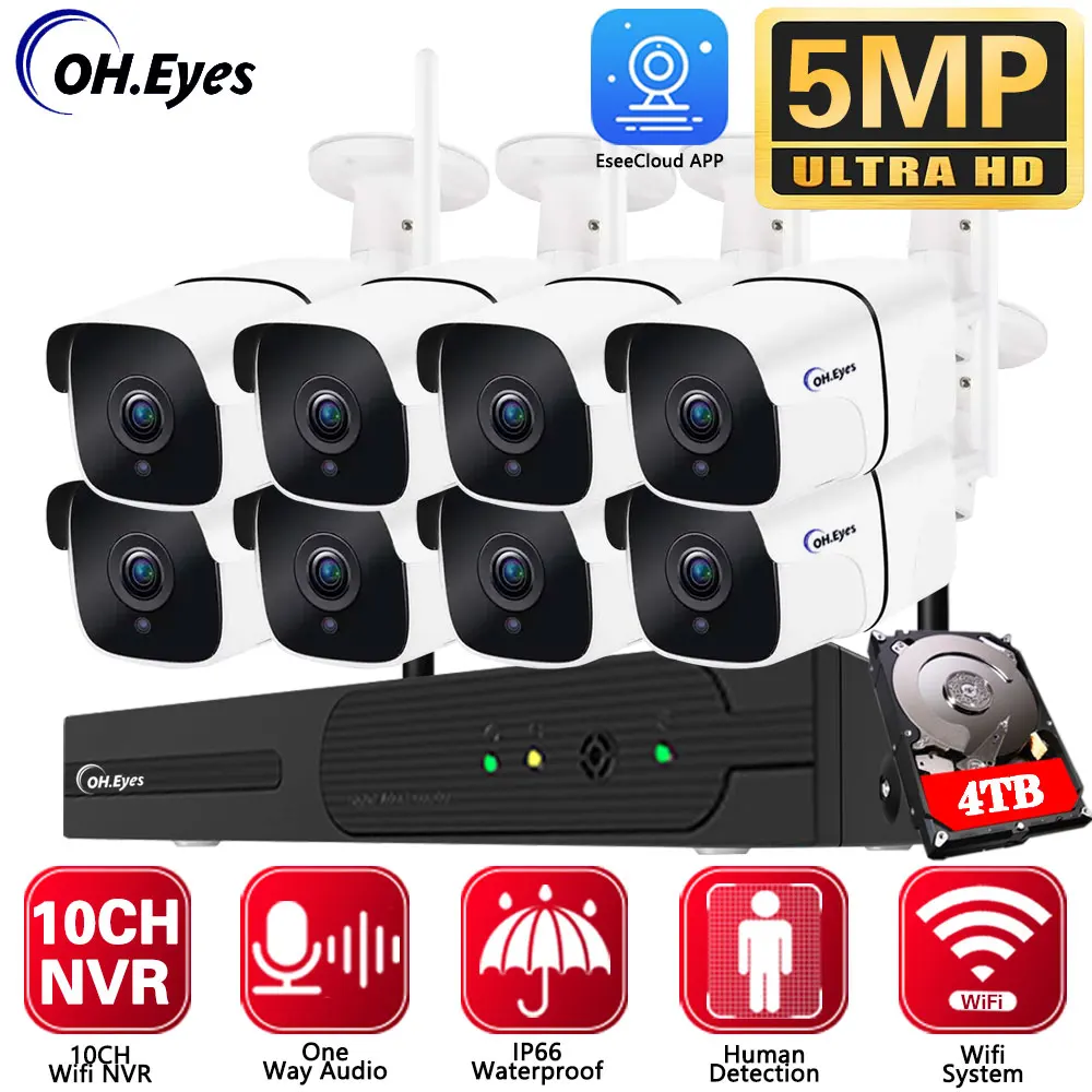 

10CH NVR 5MP Wireless Security Camera System Plug&Play Outdoor P2P WiFi IP Camera Set CCTV Camera Video Surveillance Kit NVR Set