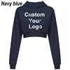 Womens Custom Your Logo Casual Long Sleeve Hooded Sweatshirt Plain Crop Tops Pullover Hooded Sweatshirt Cropped Hoodie Short Swe 3
