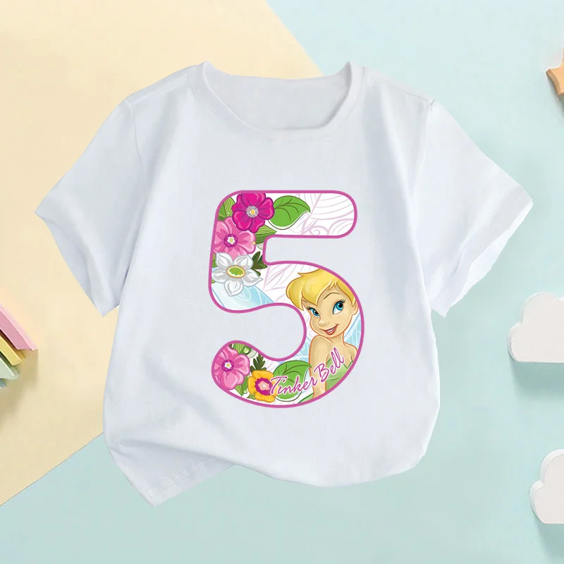 Fairy Tinker Bell Princess Number Print Kids T shirt Girls Clothes 1 2 3 4 5 6 7 8 9 Years Birthday Baby Boys T-Shirts,HKP2444 3
