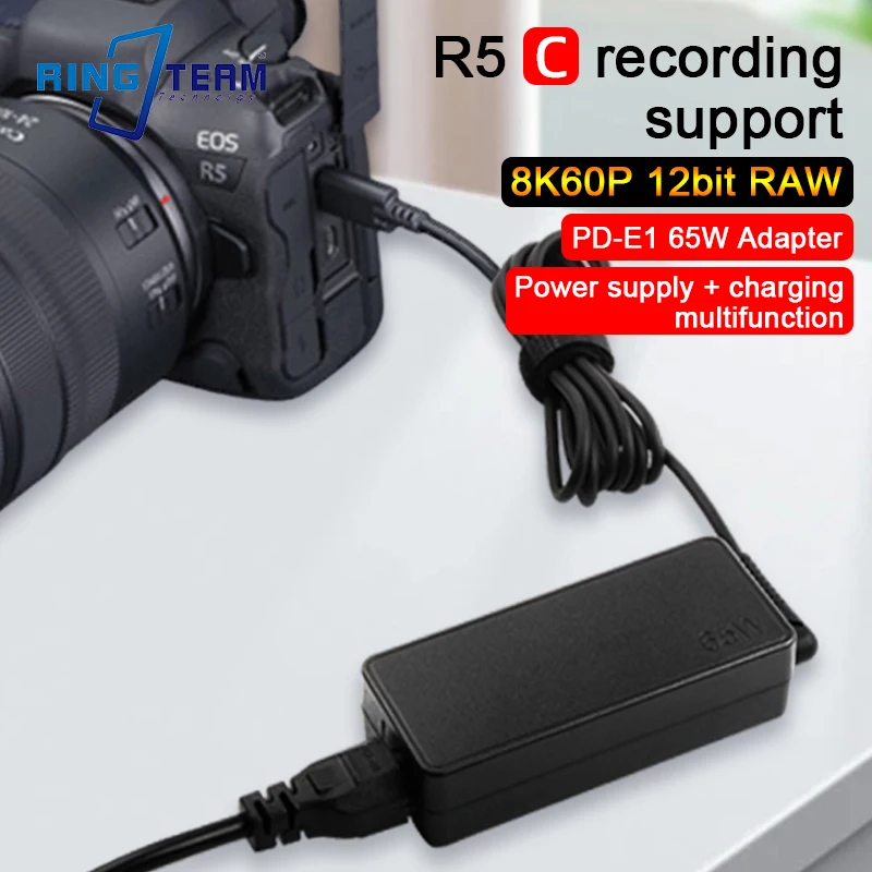 Adaptador de Alimentação ca para Canon 65w pd Tipo-c Usb-c Pd-e1 Canon Eos r6 r5 R5c rp g5 x Mark ii g7 Mark Iii gr Iii Ricoh