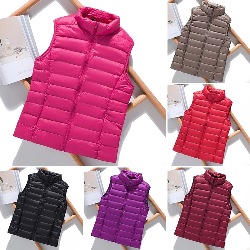 Ultralight Winter Women Down Vest Jacket Vertical Collar Down Vest